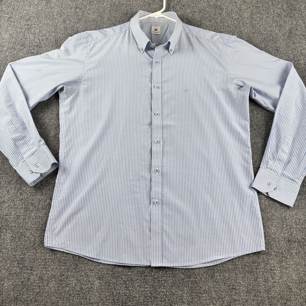 HERRBON Mens Shirt 110 Blue White Stripe Long Sleeve Button Down